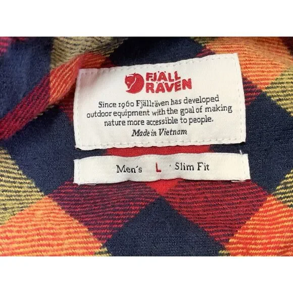 Fjallraven Flannel Shirt Mens Large Red Plaid Skog Slim Fit Long Sleeve Outdoor - Picture 8 of 10
